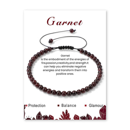 Lit Wall Garnet Bracelet for Women 4mm Adjustable Braided Crystal Bracelet Red Beaded Bracelet Spiritual Natural Stone Bracelets Garnet Jewelry for Women