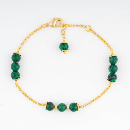 JEWEL OF ROCKS Stylish MALACHITE Bracelet, Handmade Craft, Beads Bracelet, Chakra Healing Bracelet, Gemstone Women Jewelry, Hypoallergenic Gold Plated Brass Bracelets 8" inch