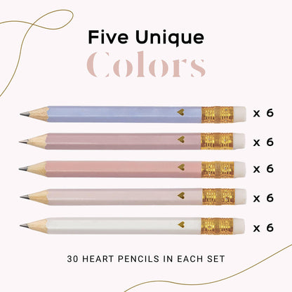 Markt Heart Pencils for Baby Shower Games and Bridal Shower Games, Mini Pencils, Small Pink Pencil Set For Game Prizes, Bridal Pens (Blush)