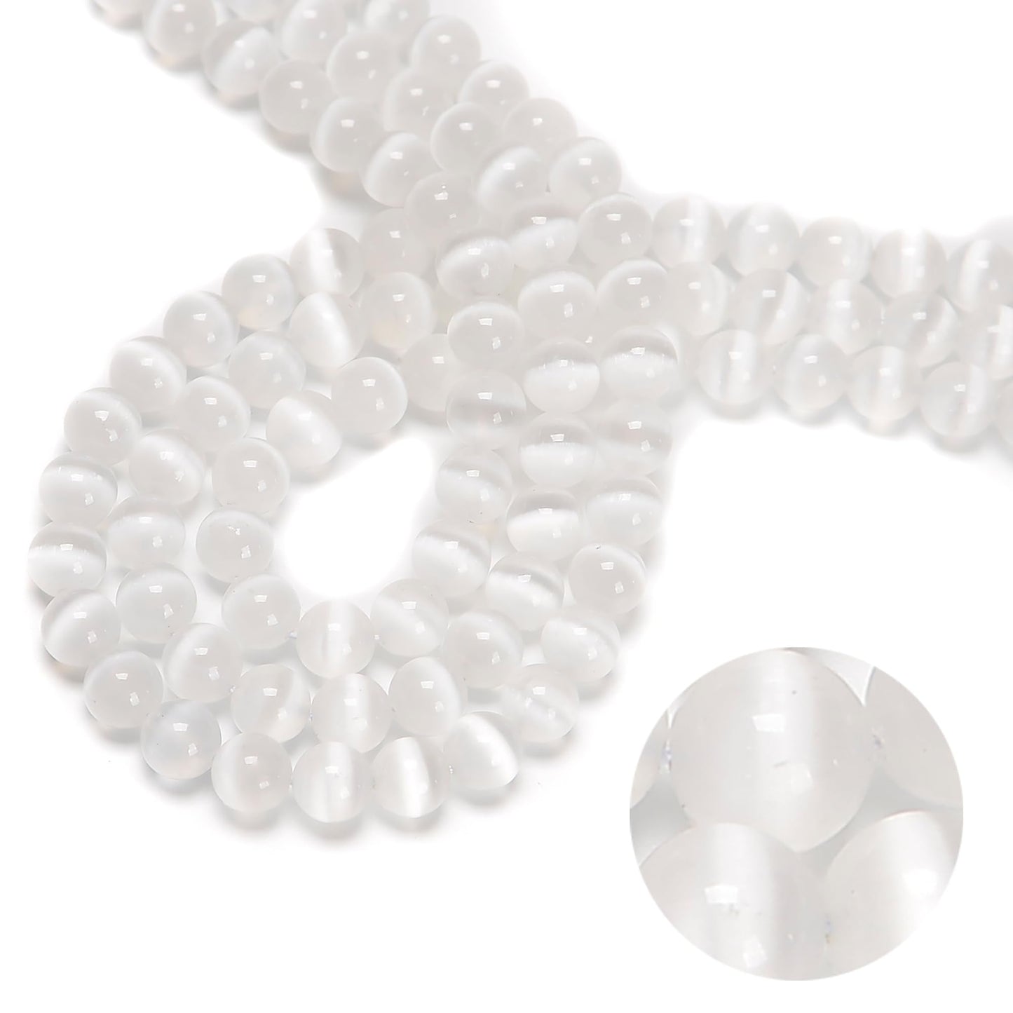 126Pcs 6mm Natural Moroccan Selenite Beads - Round Healing Crystal Beads for Jewelry Making Chakra Balancing Positive Reiki Energy Stone