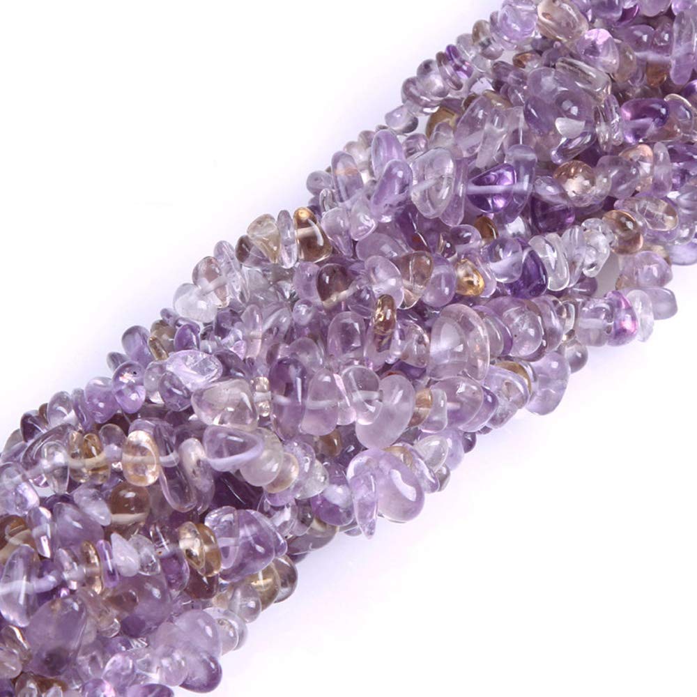 HAAMIIQII Natural Ametrine Chips Irregular Stones Energy Healing Loose Gemstone Beads for Jewelry Making Strand 30 Inch