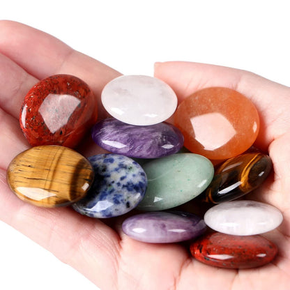 ZHIYUXI 7PCS Healing Crystals Chakra Stones Worry Stone for Anxiety Gemstones Amethyst Clear Quartz Tiger Eye Green Aventurine Crystals and Stones Crystals Bulk Oval ] Palm Stone Reiki Meditation