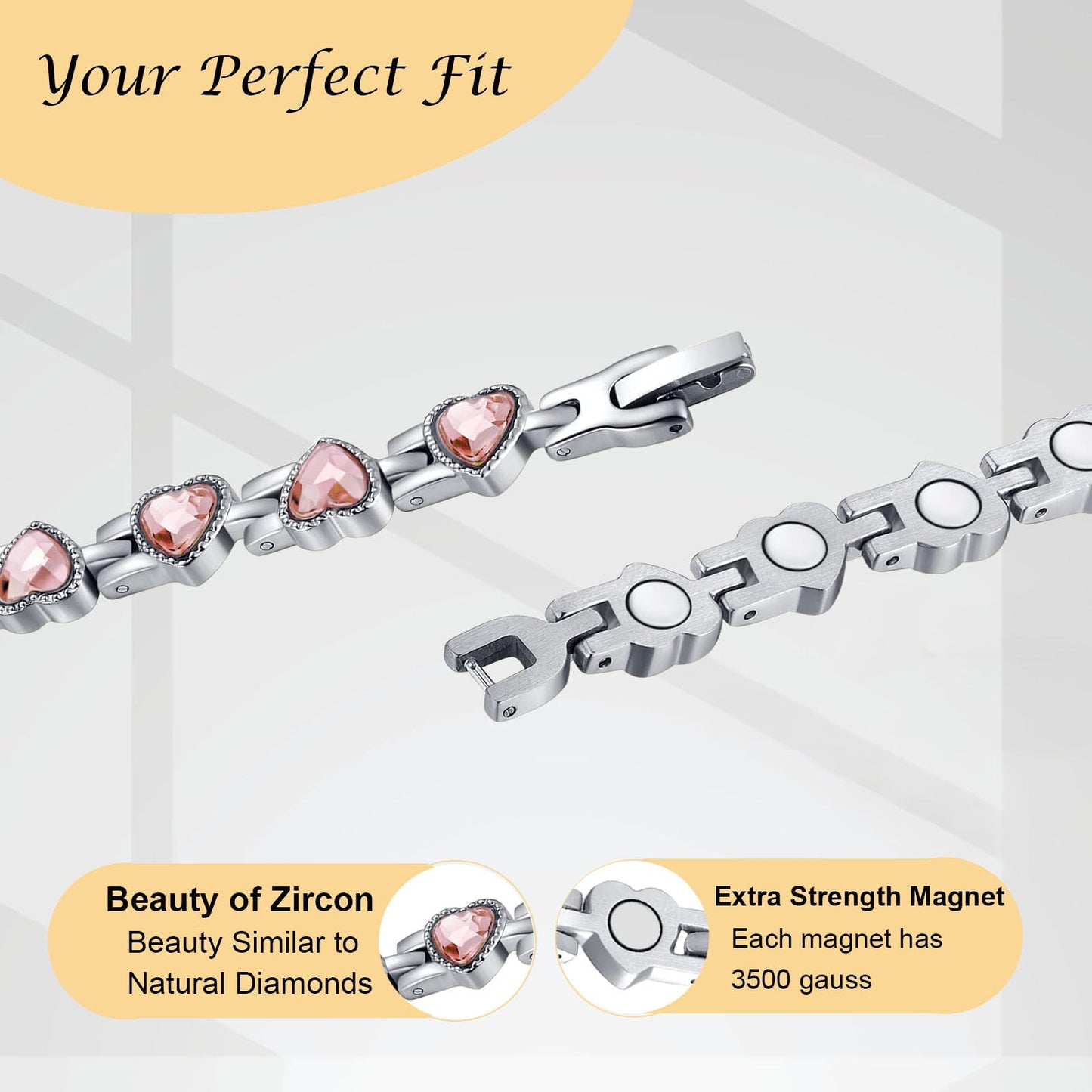 UtenoTureH Magnetic Bracelets for Women, Stainless steel Magnetic Bracelet Jewelry Gifts (Pink)