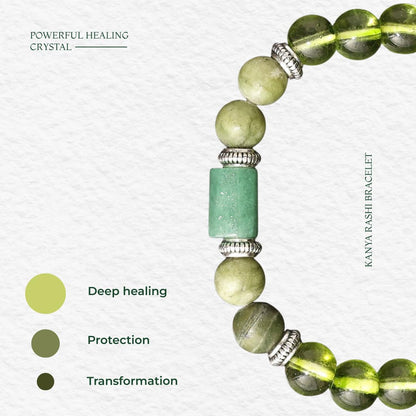Divine Hindu Green Agate Stone Bracelet for Kanya Rashi (Virgo) | Certified Crystal Healing Bracelet for Reiki, Chakra Balancing, Astrology, Meditation, Men & Women.