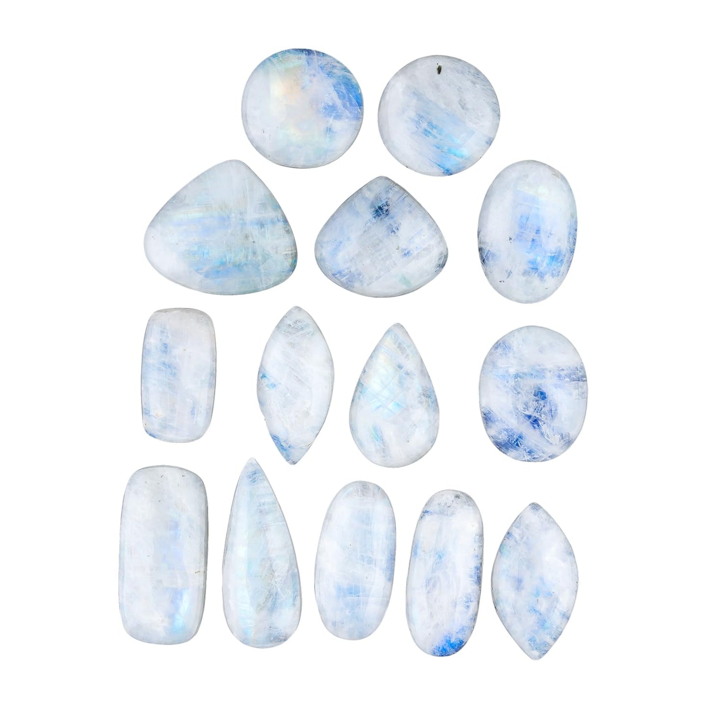 GemSymphony 100 Carat Natural Rainbow Moonstone Gemstone Cabochon Lot Mixed Shapes – 6 to 8 pcs Hand Polished Crystal Stones for Jewelry Making Supply, Healing, Reiki, Craft Supplies, Unique Cab Set for Wire Wrapping & Collectors (10-20 mm)