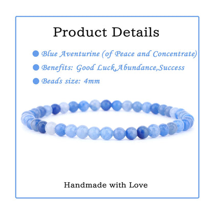 Bymitel 4mm Blue Aventurine - Handmade Reiki Gemstone Stretch Bracelet, Natural Beauty & Spiritual Essence, Crystal Healing for Unisex Adults