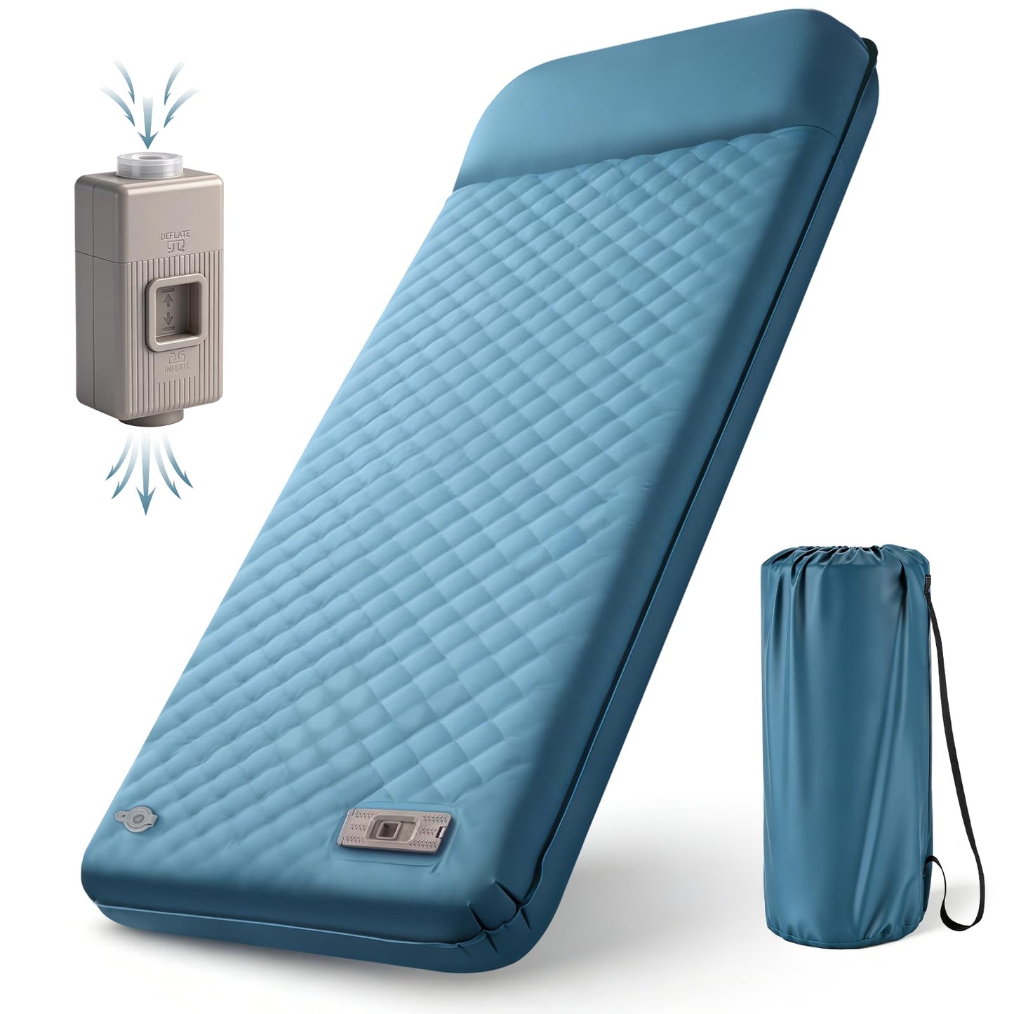 Self Inflating Sleeping Pad for Camping with Electric Pump, 3.15" Ultra-Thick Memory Foam Mattress with Built-in Pillow, 4-Season Portable Camping Mattress,Must-Have Gear for Travel,Tent & Car Camping
