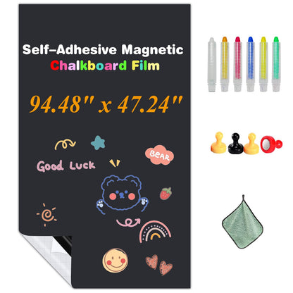 JUMUBOARD Self-Adhesive Chalkboard Sticker, 94.48" x 47.24" Magnetic Receptive Blackboard Wall Film, No Ghosting, Easy Write & Clean | Peel & Stick for Office, Home & Classroom,Incl. Accessories