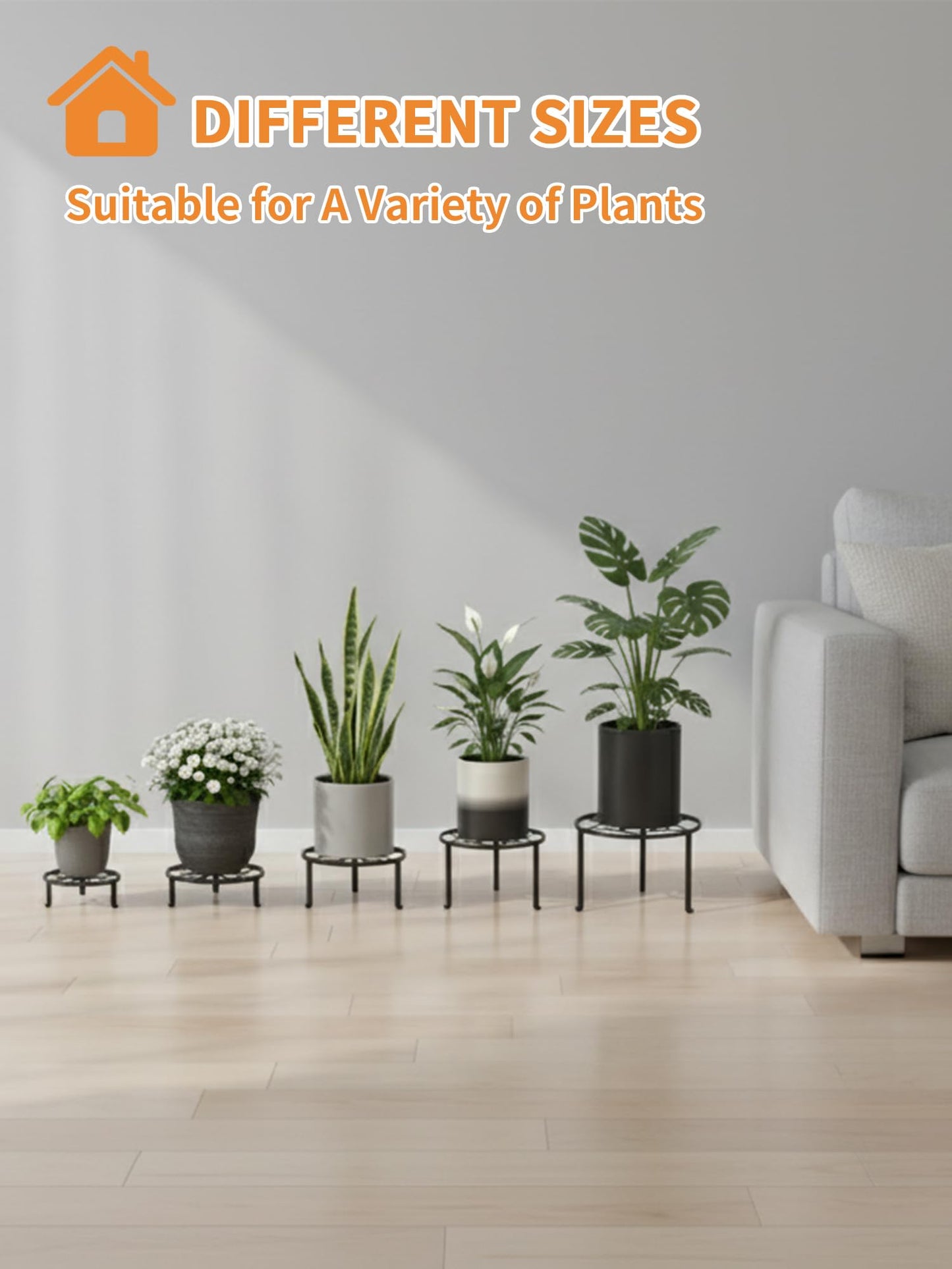 NQW 5 Pack Plant Stand Metal Flower Pot Stand Holders Indoor Tall Plant Rack Plant Round Black Plant Shelf For Living Room, Garden, Balcony