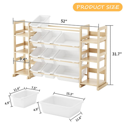 EXPERLAM Extra Large Toy Storage - Toy Storage Organizer, Wooden Toy Organizer with 6 Side Shelves and 12 Bins, 3-in-1 Bookshelf for Kids Rooms, Playroom, Nursery, White