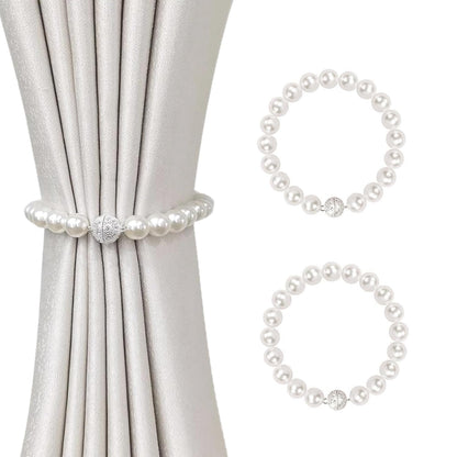 Magnetic Curtain Tiebacks, Curtain Holders for Bedroom Decor, 2 Pack Pearl Curtain Tiebacks for Home, Office, Window Decoration(White)