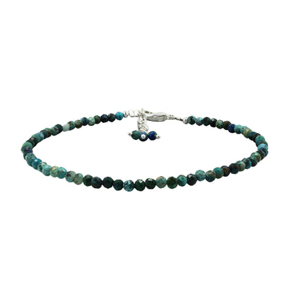 Gempires Chrysocolla Bracelet for Women | Handmade Chrysocolla Beaded Bracelet 2.5 mm | Natural Gemstone Dainty Stacking Bracelet | Adjustable Silver Plated Minimalist Jewelry | Gift for Her