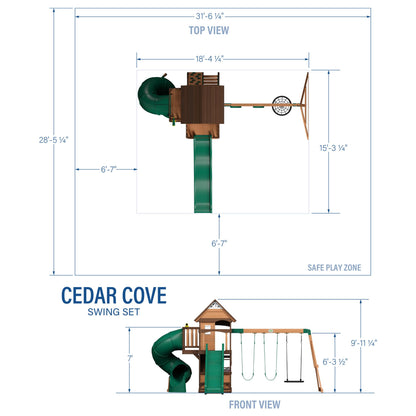 Backyard Discovery Cedar Cove Wood Swing Set with Spiral Tube and Wave Slide, Clubhouse, Toy Grill, Snack Bar, Rock Wall, Belt Swings, Web Swing, Balcony,Chalkboard, Ladder,Outdoor Playset 10 Years