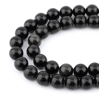 Bymitel 90 pcs Natural Genuine Real Round Loose Stone Beads Gemstone Spacers for Charm DIY Jewelry Making 15.5" per Strand 4mm (Black Obsidian, 4mm)