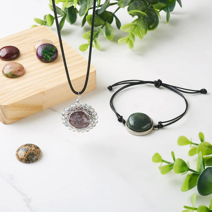 Fashewelry 14pcs 20mm Mixed Natural Round Stone Cabochons Flatback Gemstone Dome Cabs for Blank Bezel Pendant Tray, Wire Wrapping Necklace Bracelet Jewelry Making