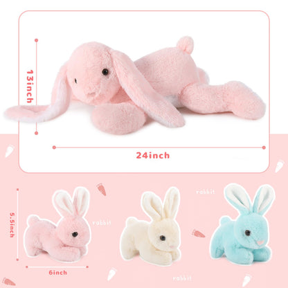 BENINY Big Pink Bunny Stuffed Animal 24" - Large Easter Stuffed Bunny Rabbit Plush Toy Gifts for Girls Baby - Plushy Mommy Bunny Surprise with 3 Babies Inside