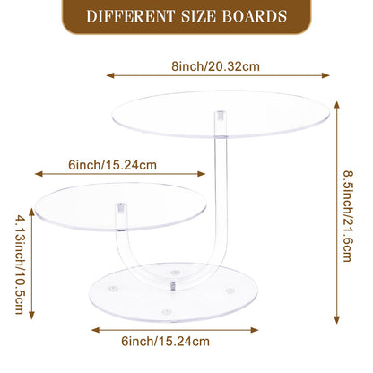 Boxalls Cake Stand 2 Tier - Stylish Clear Cake Tree Acrylic Cupcake Tower for Weddings, Birthdays, Anniversaries, Baby Showers, Parties Décor - 2 Cake Trays with 8 and 6 inch diameters
