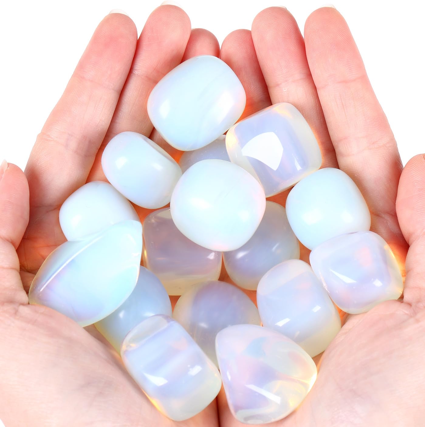 QINJIEJIE 0.9 LBS Opal Polished Stones Tumbled Crystals Bulk Gemstones Healing Crystal White Opalite Rocks Set Decorative Landscape Quartz Vase Filler Reiki Stone for Home Decor Energy Gift