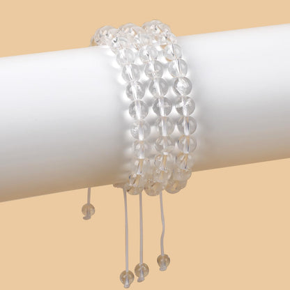 AD Beads Natural 8mm Gemstone Bracelets Healing Power Crystal Macrame Adjustable 7-9 Inch (Clear Crystal)