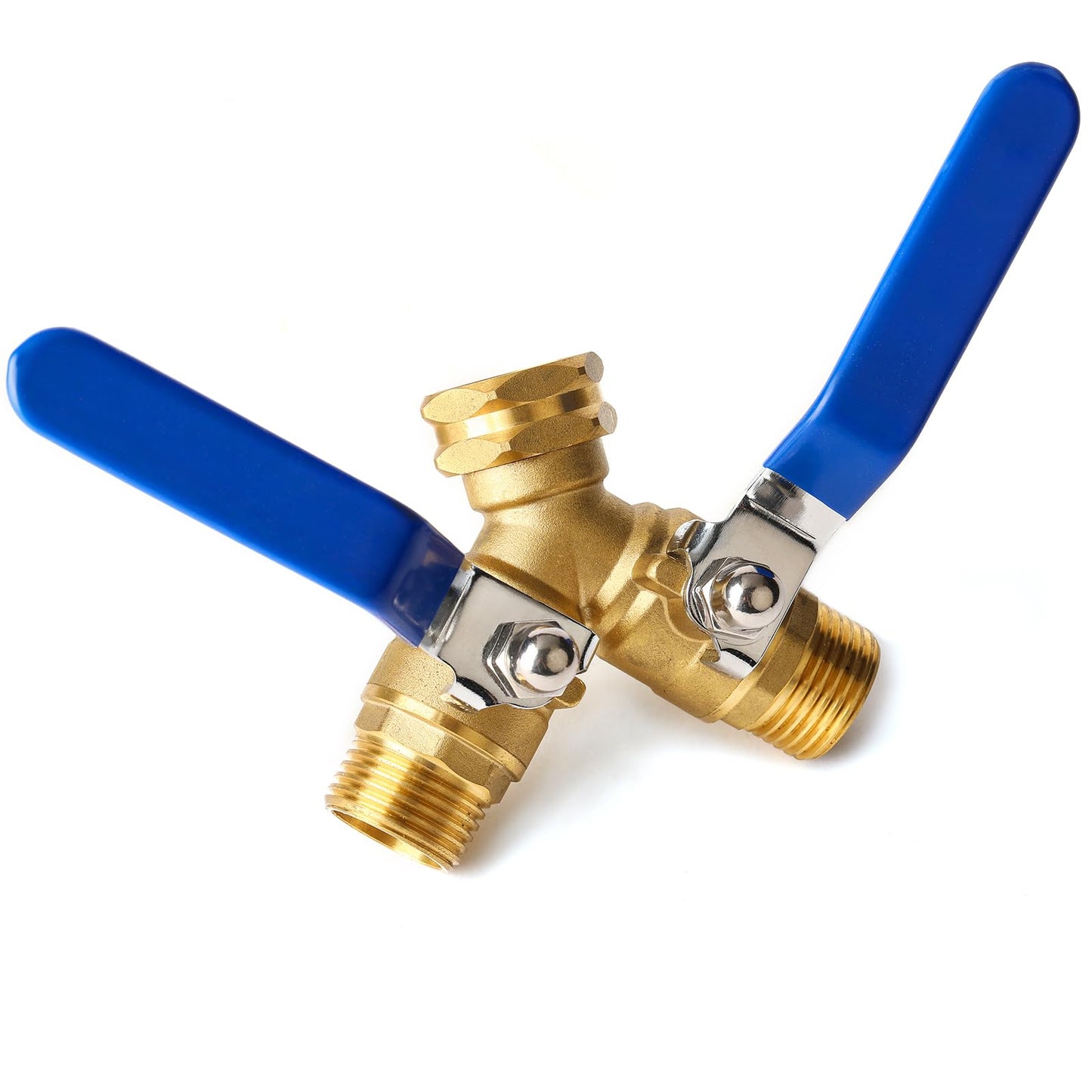 Garden Hose Splitter 2 Way Heavy Duty, Brass Faucet Adapter With Long Handle For Gardening Water Hose Shut Off Valve Hose Connector Fittings Outdoor Water Spigot Hose Bib Y Splitter