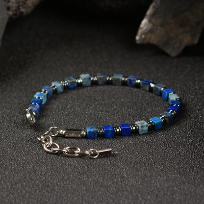 Casvia Men's Lapis Lazuli & Hematite Beaded Bracelet, Handmade Adjustable Stainless Steel Chain, Chakra Jewelry Gift for Dad, Husband, Boyfriend | Hematite Stone Bracelet
