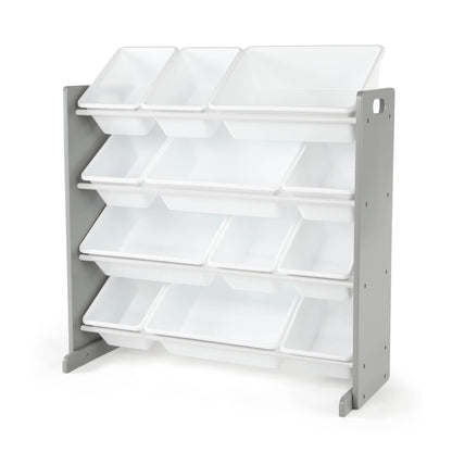 Humble Crew Toy Storage Organizer with 12 Removable Storage Bins for Kids Playroom, 4-Tier Toddler Toy Organization, Grey/White