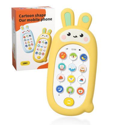 UTOPLIKEY Baby Cell Phone Toy with Teething Silicon Mobile Phone Shell, Sensory Comfort Toys with 12 Learning Modes & Soothing Lullabies, Gift for Toddler Infants Baby Shower Birthday (Yellow Bunny)
