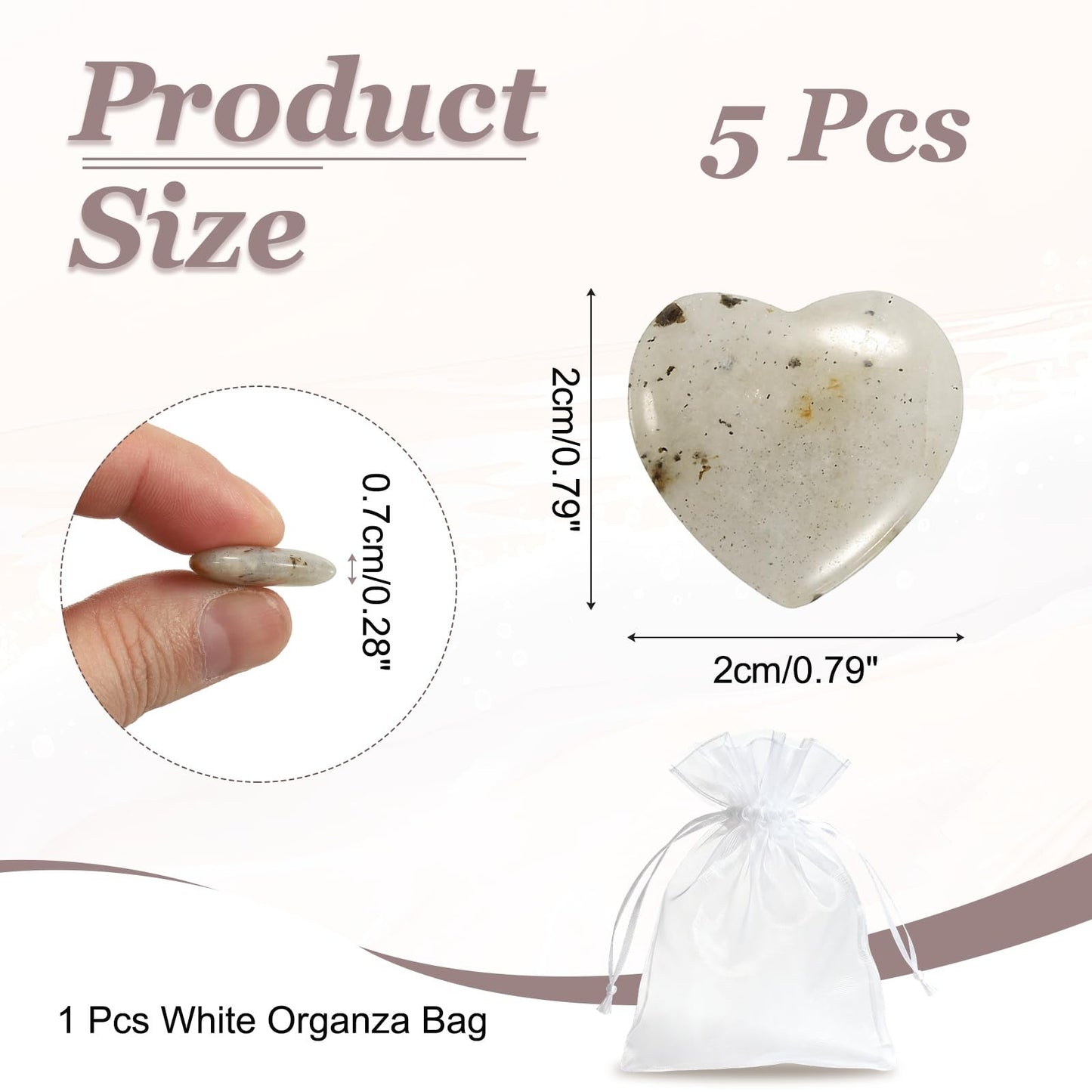 uxcell 5 Pcs Moonstone Crystal Stones Heart Shaped, 2 cm Tumbled Stones and Crystals, Polished Gemstone Rocks for Women Gifts Meditation Crafting Home Decor