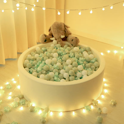 TRENDPLAY Star Ball Pit Balls for Toddlers - 100 Count Star Balls Different Shapes, Non-Toxic Plastic Balls for Boys Girls Festival Party Decoration, Pearl Green+Macaron Green