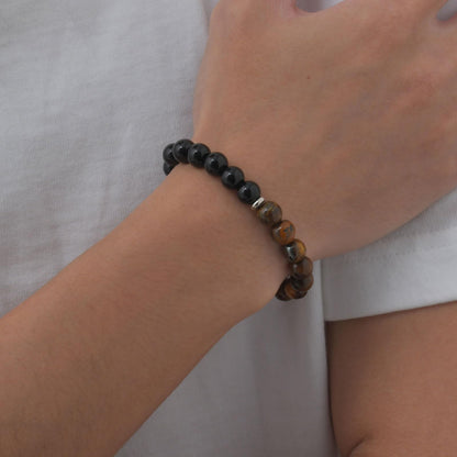 FUTPLOR Triple Protection Bracelet (Tiger Eye Stone,Black Tourmaline,Hematite), 8mm Beaded Bracelets for Men Women, Elastic Bracelets 17cm/ 6.69in