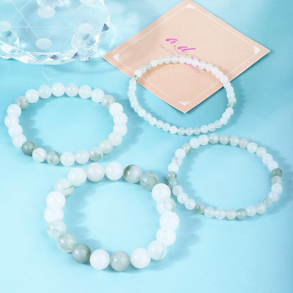 AD Beads 6mm Handmade Tianshan Jade Elastic Bracelet – Natural Gemstone for Purity and Tranquility – Meditation, Yoga, Healing and Energy Gift for Men Women