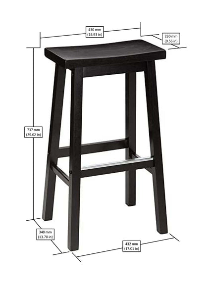 Amazon Basics Solid Wood Saddle-Seat Counter Height Bar Stools for Kitchen Island and Home Bar with Footrest, 29-Inch Height, Black, Set of 2