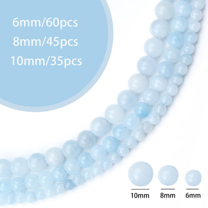 Siomia 60pcs 6mm Natural Blue Aquamarine Gemstone Beads Energy Healing Crystal Round Loose Stone Beads for Jewelry Making, DIY Bracelets Necklaces