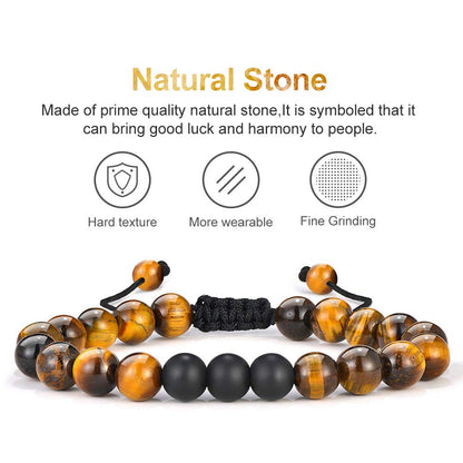 M MOOHAM Gifts for Men Bracelet - Beaded Tiger Eye Natural Lava Rock Stone Bracelets Men Birthday Retirement Dad Gifts