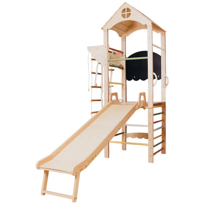 Wood And Hearts Indoor Wooden Climbing Complex, Indoor Jungle Gym for Kids Ages 3-8, Indoor Climbing Gym (Mini Tower Playset)