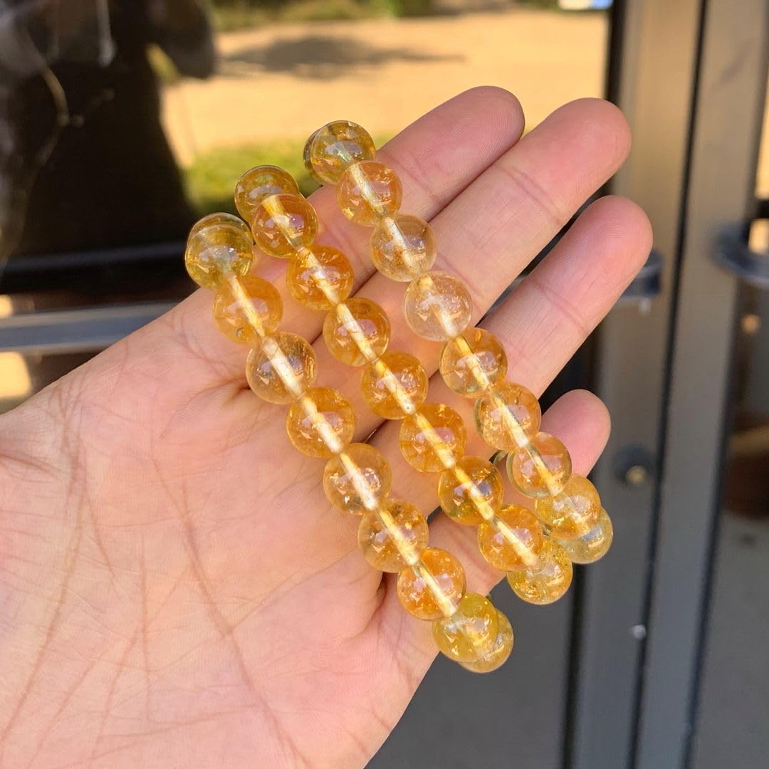 Adabele 1pc Real Natural Yellow Citrine Bracelet 7.5 inch Stretch Gemstone Beaded Bracelet Chakra Healing Crystal Stone Energy Quartz Rock GB10-B27