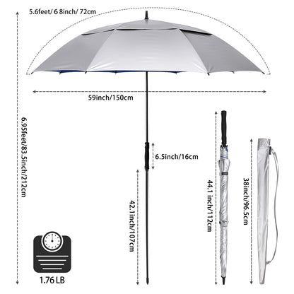 G4Free Vented UV Golf/Beach Umbrella 68" Arc, Auto Open Oversize Extra Large Windproof Sun Shade Rain Umbrellas(Silver/Blue)