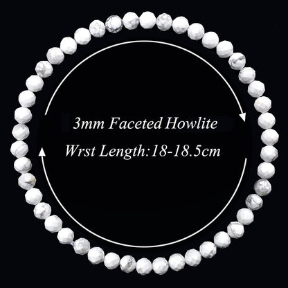 MASSIVE BEADS Natural Genuine Gemstone Beads Healing Crystal Chakra Reiki Jewelry Faceted Round Beads Bracelets (Howlite, 3mm)