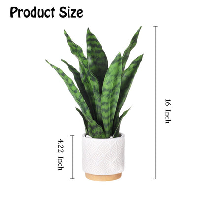 DUZYXI Artificial Snake Plants 16" with White Ceramic Pot Sansevieria Plant Fake Snake Plant Greenery Faux Plant in Pot for Home Office Living Room Housewarming Gifts Indoor Outdoor Decor-Green