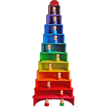 Dinhon 11Pcs Semicircle Stacking Toys Game Rainbow Stacker Wood Building Blocks Set for Kids Construction Building Toys Set Preschool Wooden Blocks for Boys Girl Colorful Learning Educational Toys