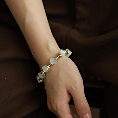 Ursambra Natural Aquamarine Raw Stone Healing Crystal Adjustable Birthstone Vintage Bracelet Gift Jewelry for Women