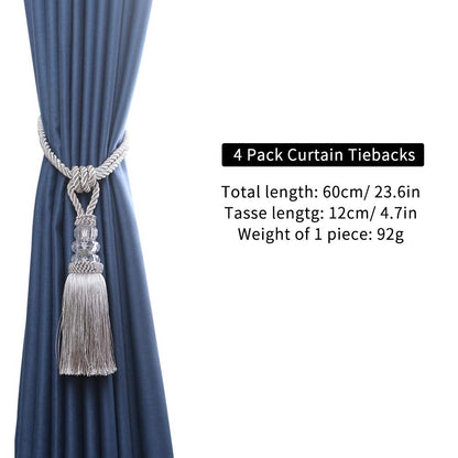 BEL AVENIR 2 Pack Curtain Hand-Woven Tiebacks Crystal Holdbacks Home Decorative (Silver, 2 Pack)