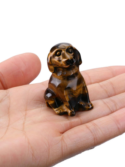 CrystalTears Tiger Eye Crystal Dog Ornament, Cute Dogs Gifts for Women Dog Lovers Men Christmas, 1.5” Lucky Healing Gemstone Labrador Dogs Puppy Figurine Statue for Home Office Desk Decor