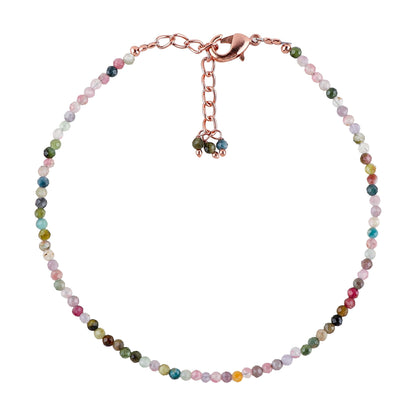 NJCRAFT Tourmaline Bracelet for Women | Natural Multicolor Gemstone Micro Bead Bracelet (11–13 Carat) | Rose Gold Plated Adjustable Chain 7+1 Inch | Handmade Minimalist Jewelry Gift