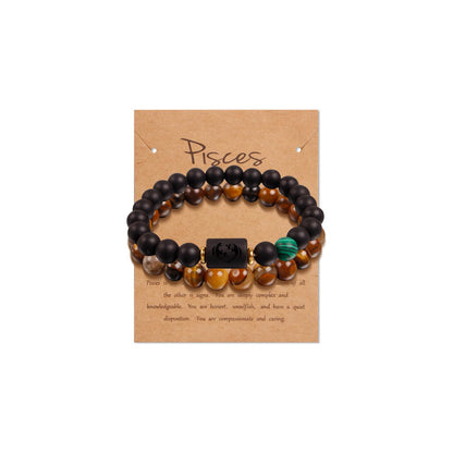 Zodiac Bracelets for Women Pisces Black Obsidian Bracelet Constellation Horoscope Bracelets Crystal Tiger Eye Beads Bracelet Jewelry 2 Pcs
