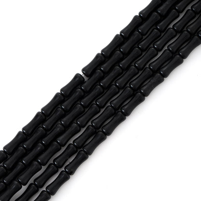 5x12mm Natural Black Agate Stone Bamboo Shape Gem Healing Energy Loose Spacer Beads for DIY Necklace Bracelet Earring