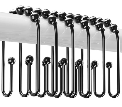 Resze U Shaped Shower Curtain Hooks Rings,12 Pcs Durable Rust Resistant Metal Shower Hooks, Double Glide Smoothly Anti-Drop Shower Rings for Shower Curtain Rod,Black