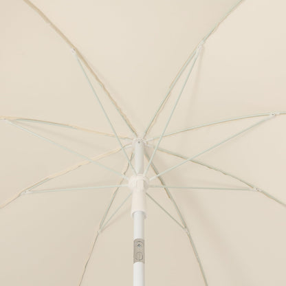 JONATHAN Y UMB1004C Horizon 6.5 ft. Classic MidCentury Scalloped Fringe Market Beach Umbrella with Push-Button Tilt, Wind Vent and UV Protection, and Matching Carry Bag in Cream/White, White Pole