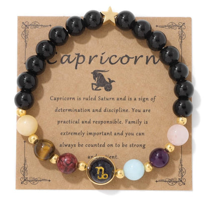Chakra Zodiac Bracelets for Women Her Luck 12 Constellations Inspiration Healing Crystal Stone Beads Bracelet Birthday Zodiac Gifts Valentine's Day Horoscope Spiritual Bracelet for Men-Capricorn