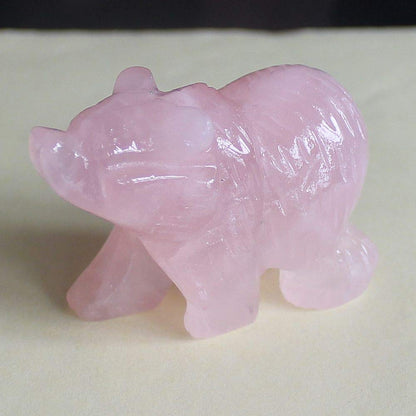 HLbshi Hand Carved Gemstone Crystal Bear Figurine Animal Statue Carving Office Home Decor Collections 2'' (Pink Rose Quartz)